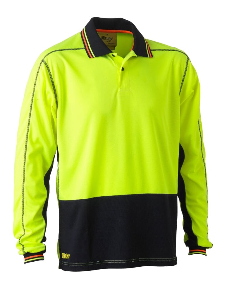 Hi Vis Polyester Mesh Long Sleeve Polo - Yellow/Navy