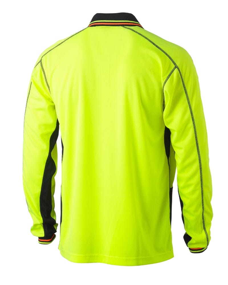 Hi Vis Polyester Mesh Long Sleeve Polo - Yellow/Navy