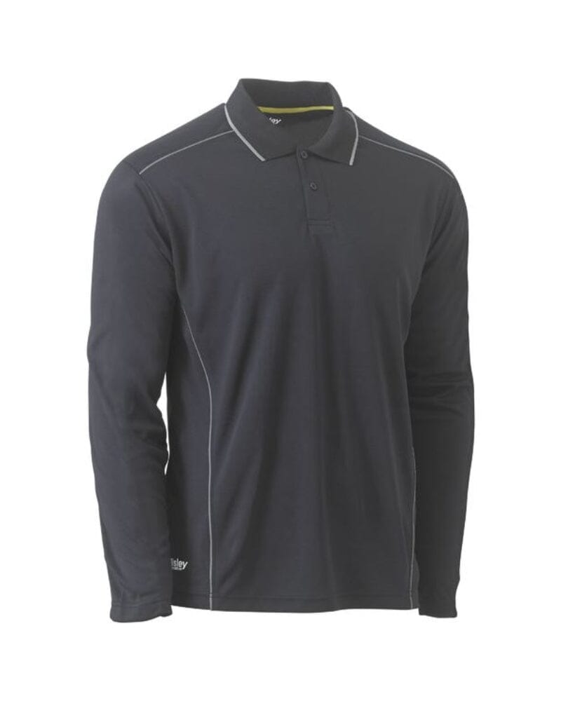 Cool Mesh LS Polo Shirt With Reflective Piping - Charcoal