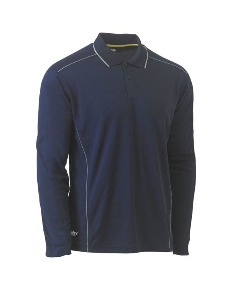 Cool Mesh LS Polo Shirt With Reflective Piping - Navy