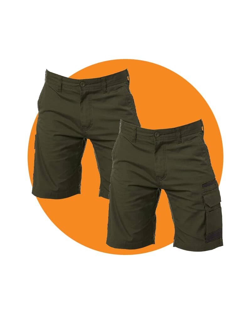 Tradies WS-1 Cargo Work Shorts 2 Value Pack - Green/Green