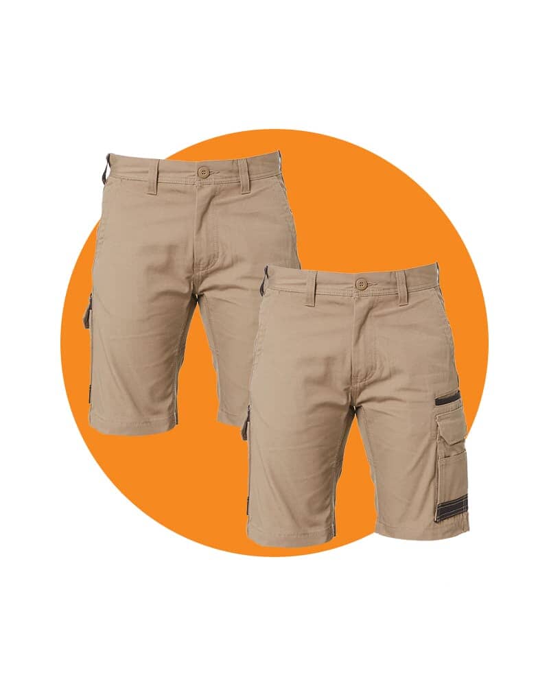 Tradies WS-1 Cargo Work Shorts 2 Value Pack - Khaki/Khaki