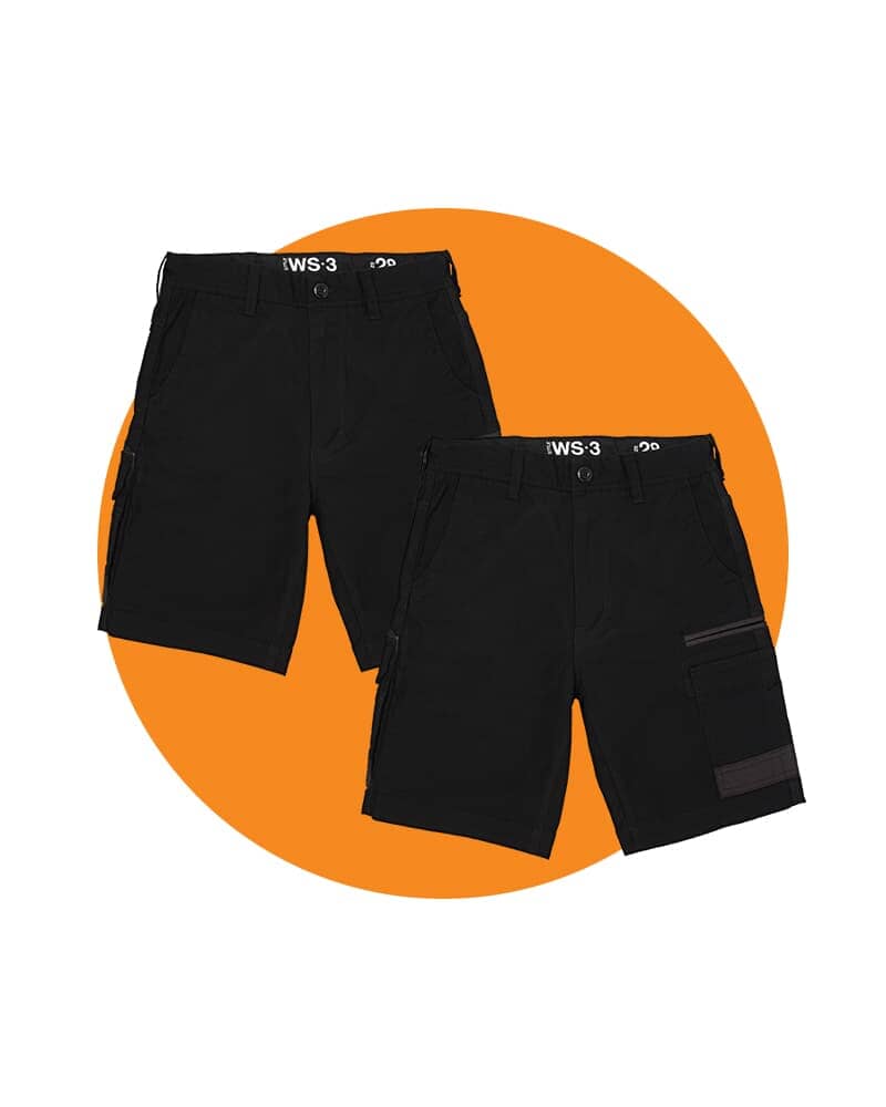 Tradies WS-3 Stretch Work Shorts 2 Value Pack - Black/Black