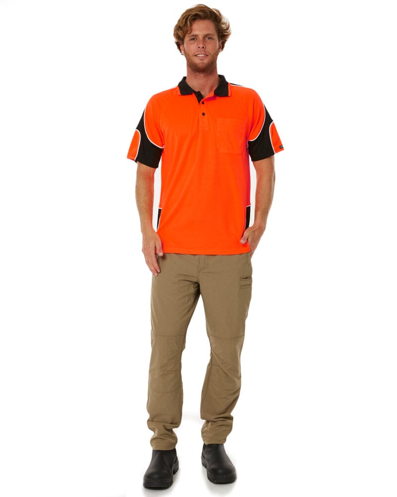 Hi Vis Short Sleeve Arm Panel Polo Shirt - Orange/Black