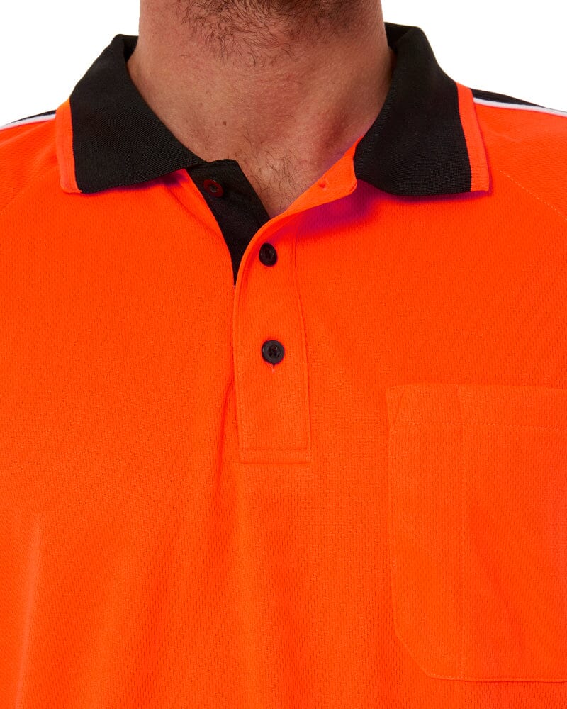 Hi Vis Short Sleeve Arm Panel Polo Shirt - Orange/Black