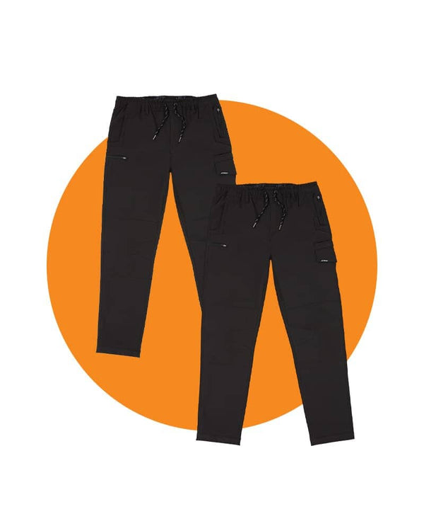 Tradies Jet-Lite Hybrid Elastic Waist Work Pants Value Pack - Black