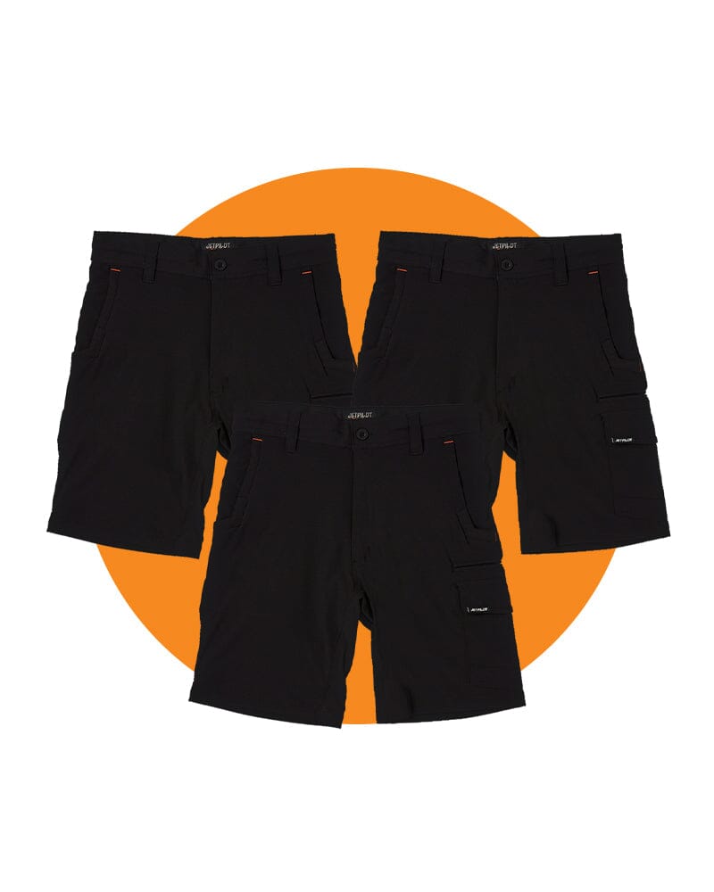 Tradies Jet-Lite Utility Short Value Pack - Black