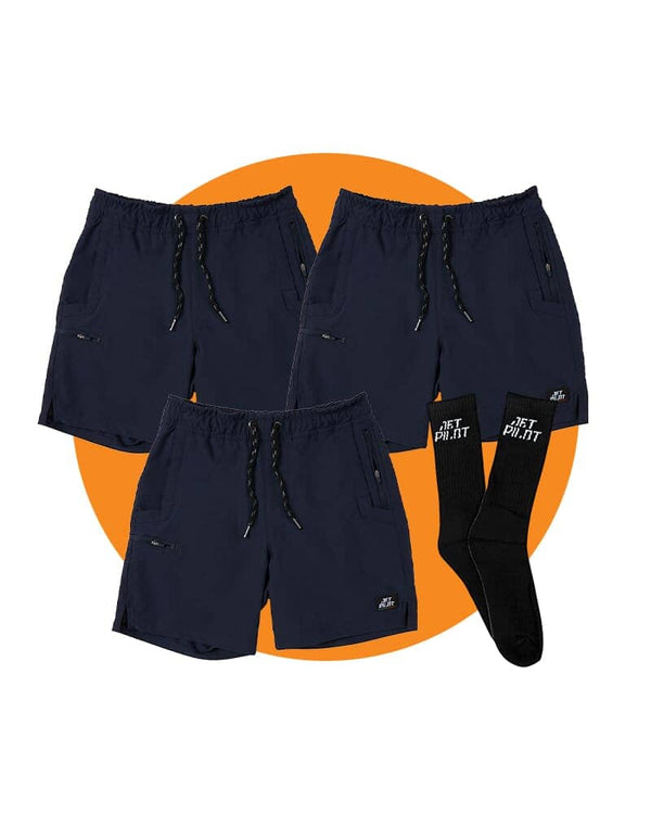 Tradies Jet-Lite Hybrid Shorts Value Pack - Navy