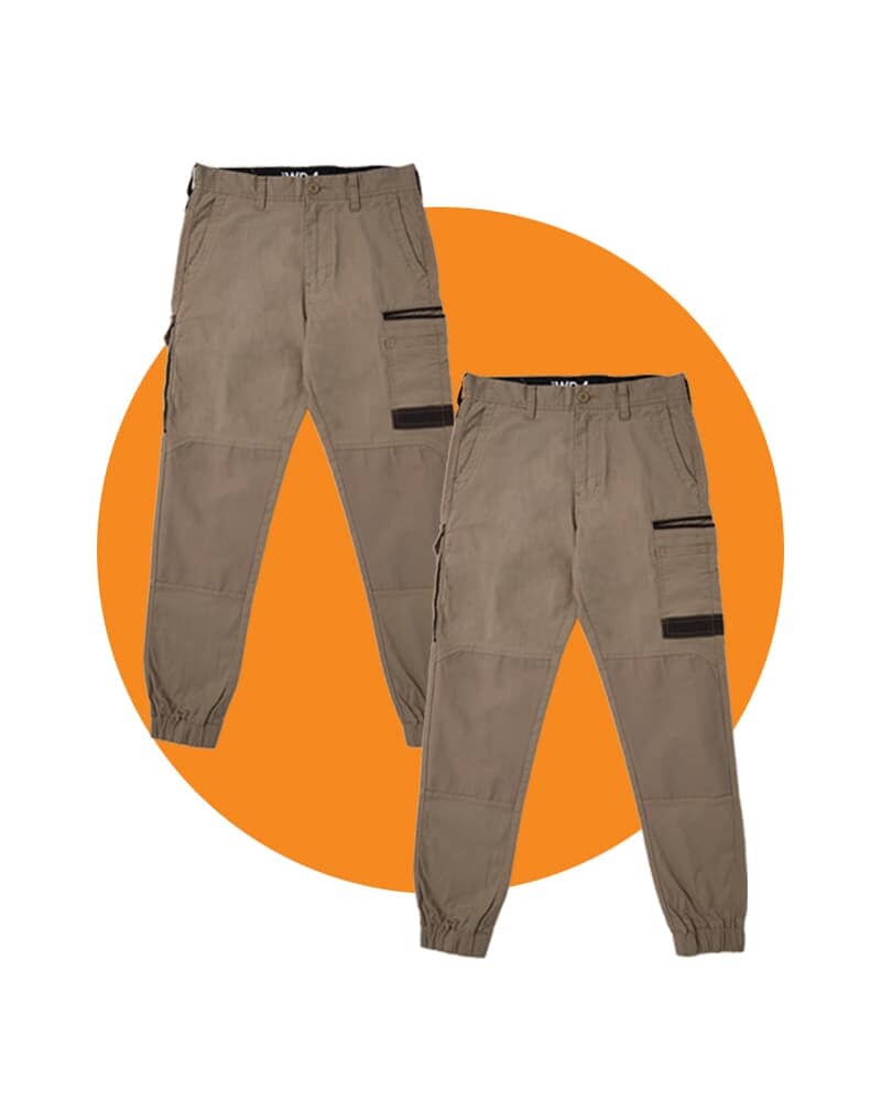 Tradies WP-4 Stretch Cuffed Work Pants 2 Value Pack - Khaki/Khaki