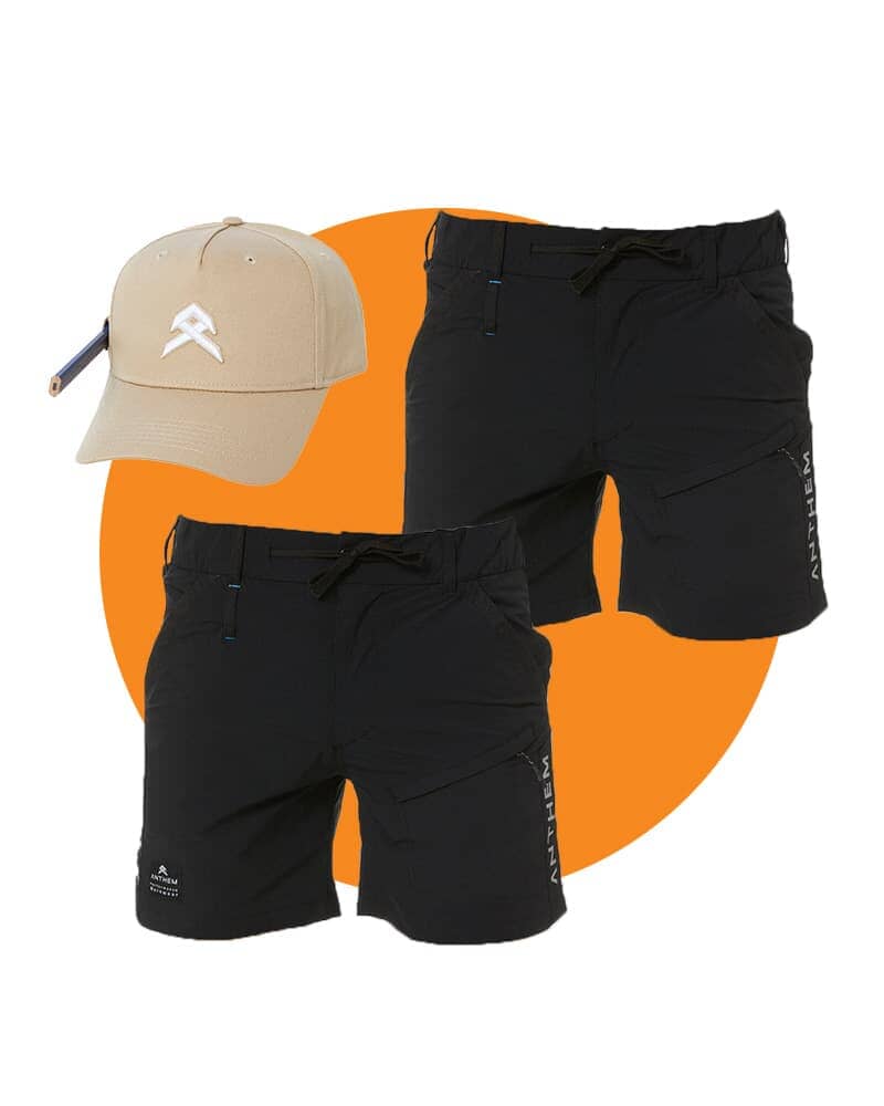 Tradies Triumph Shorts Twin Value Pack - Black