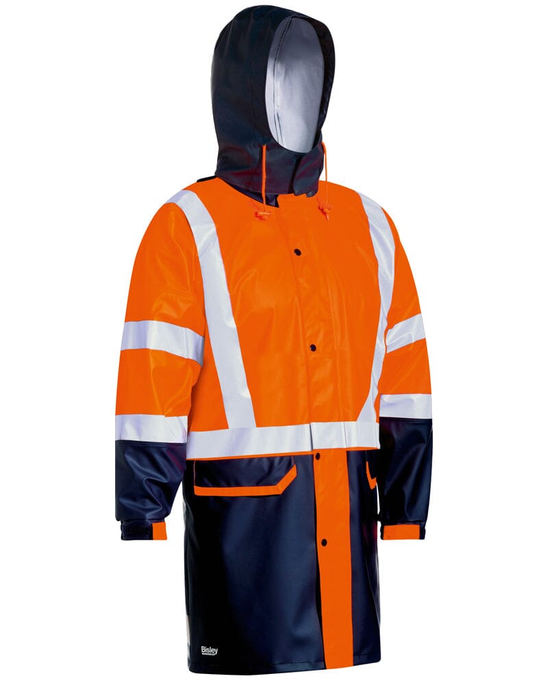 Taped Hi Vis Stretch PU Rain Coat - Orange/Navy