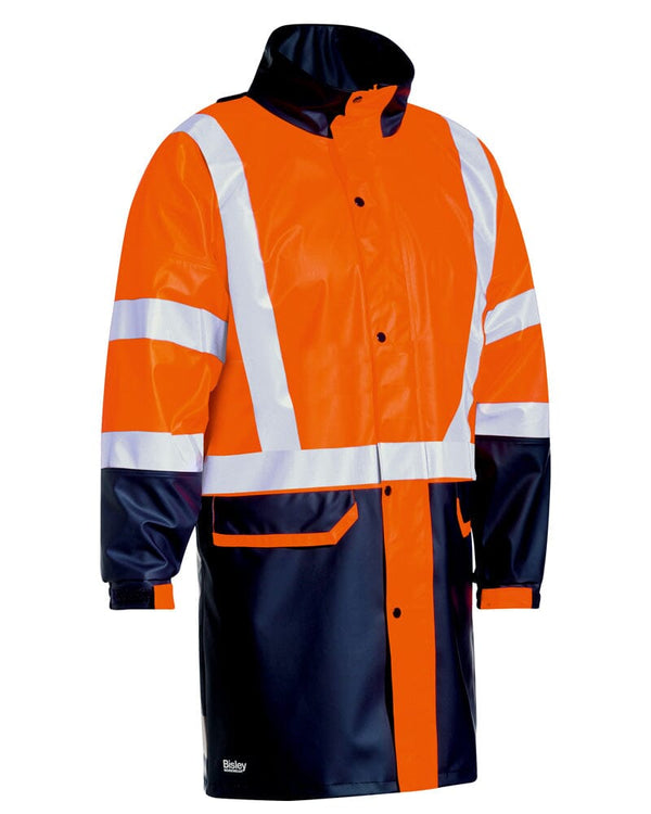 Taped Hi Vis Stretch PU Rain Coat - Orange/Navy