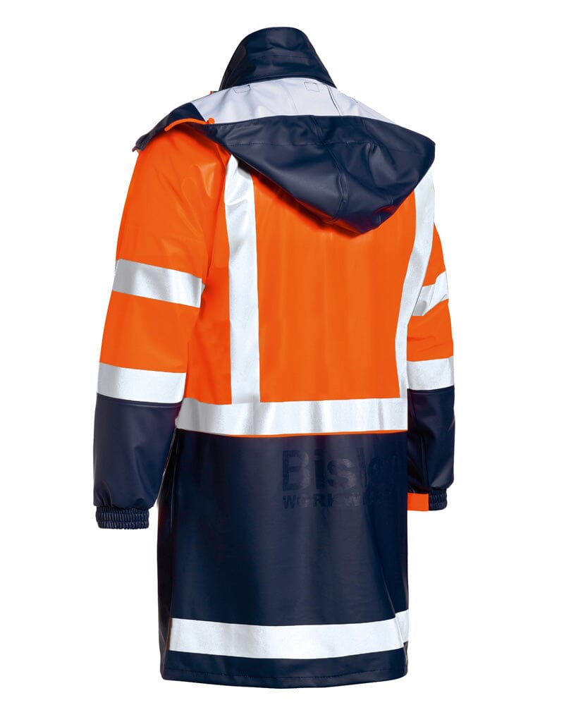 Taped Hi Vis Stretch PU Rain Coat - Orange/Navy