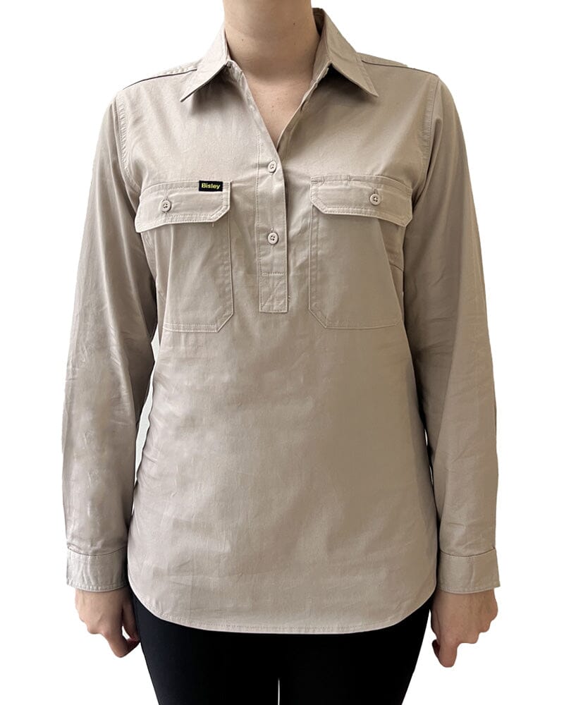 Womens Closed Front Lightweight LS Drill Shirt - Sand