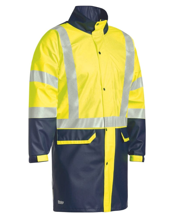 Taped Hi Vis Stretch PU Rain Coat - Yellow/Navy