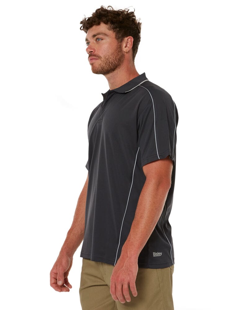 Cool Mesh Polo Shirt With Reflective Piping - Charcoal