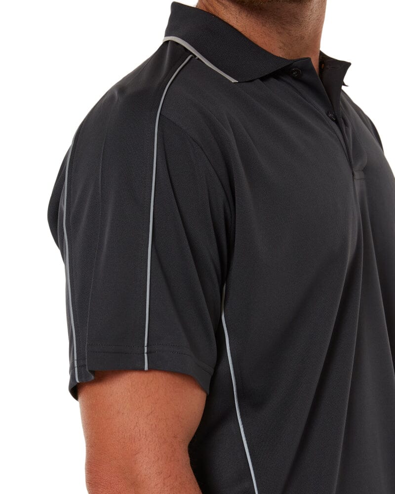 Cool Mesh Polo Shirt With Reflective Piping - Charcoal