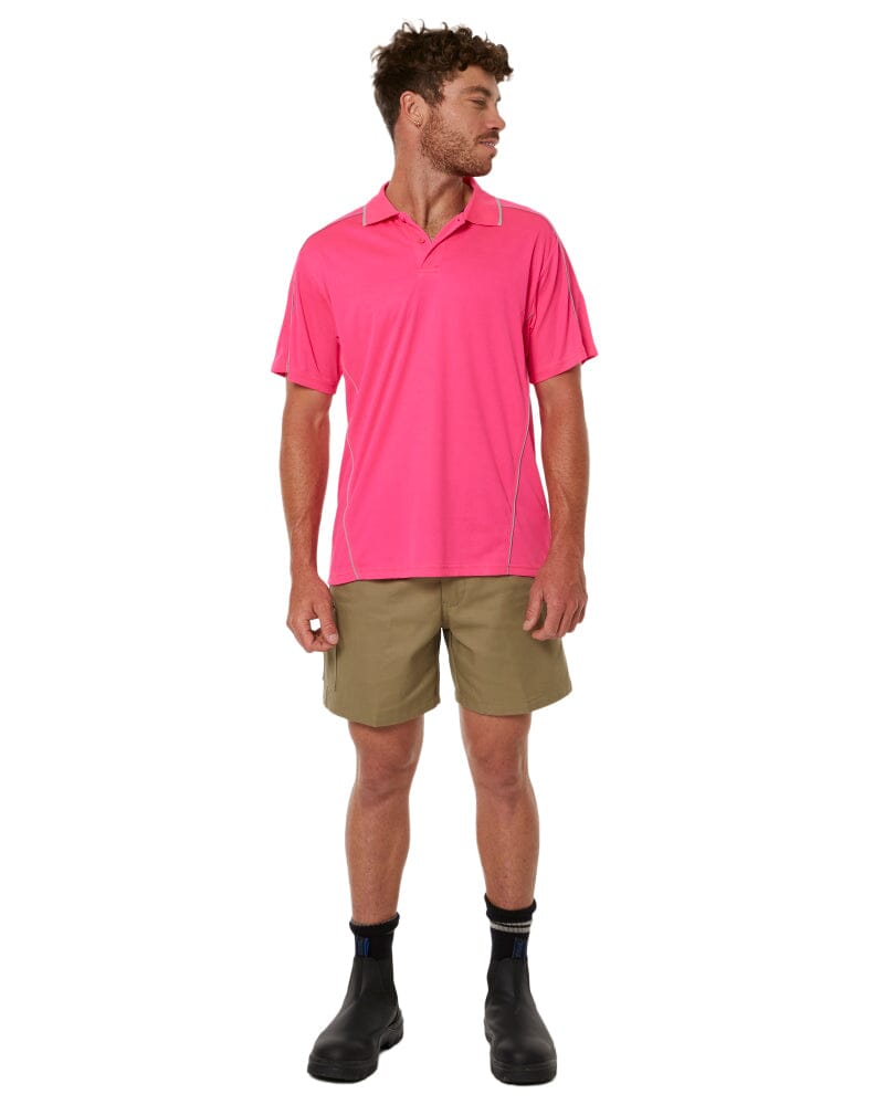 Cool Mesh Polo Shirt With Reflective Piping - Pink