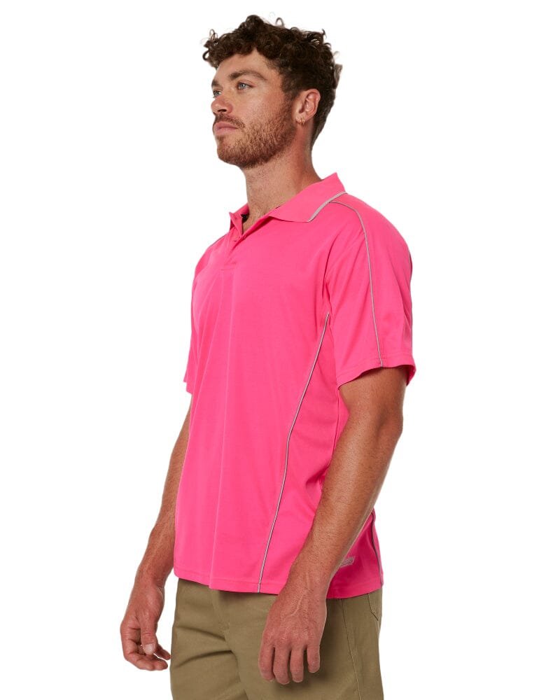 Cool Mesh Polo Shirt With Reflective Piping - Pink