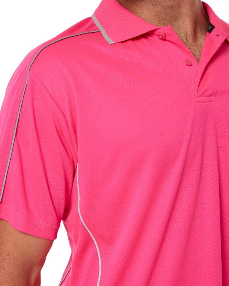 Cool Mesh Polo Shirt With Reflective Piping - Pink