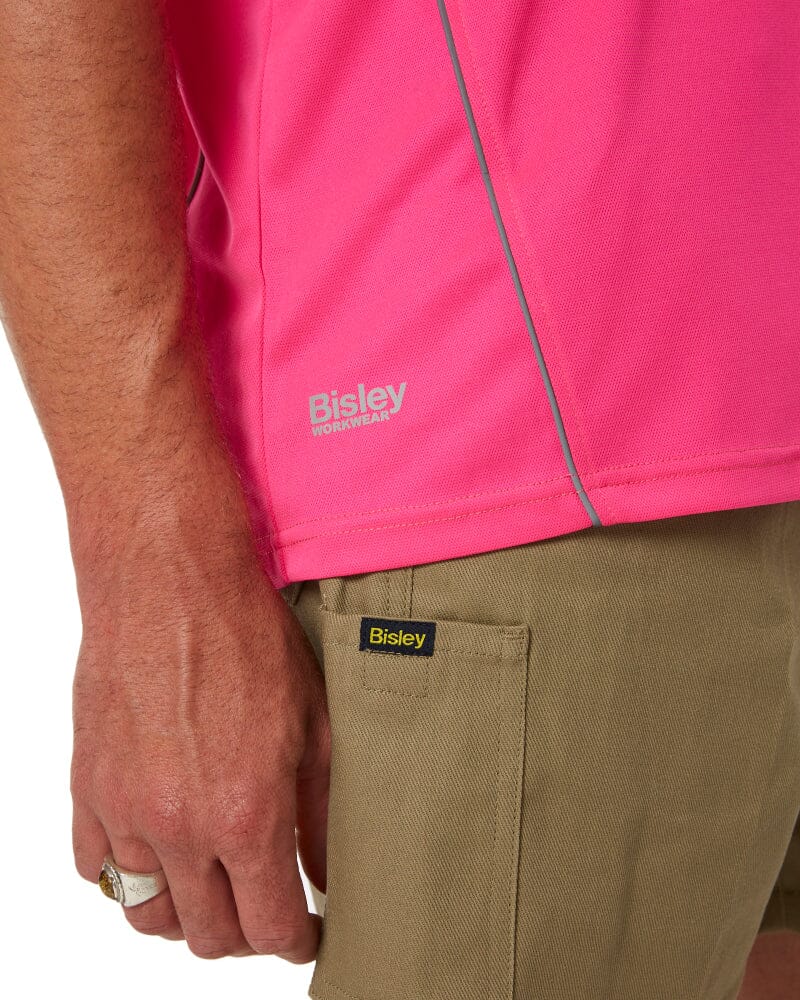 Cool Mesh Polo Shirt With Reflective Piping - Pink