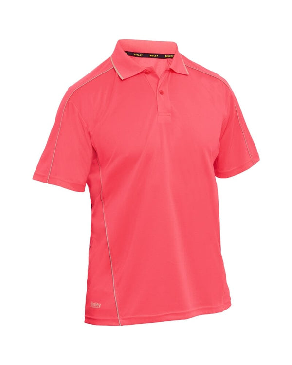 Cool Mesh Polo Shirt With Reflective Piping - Hi Vis Pink