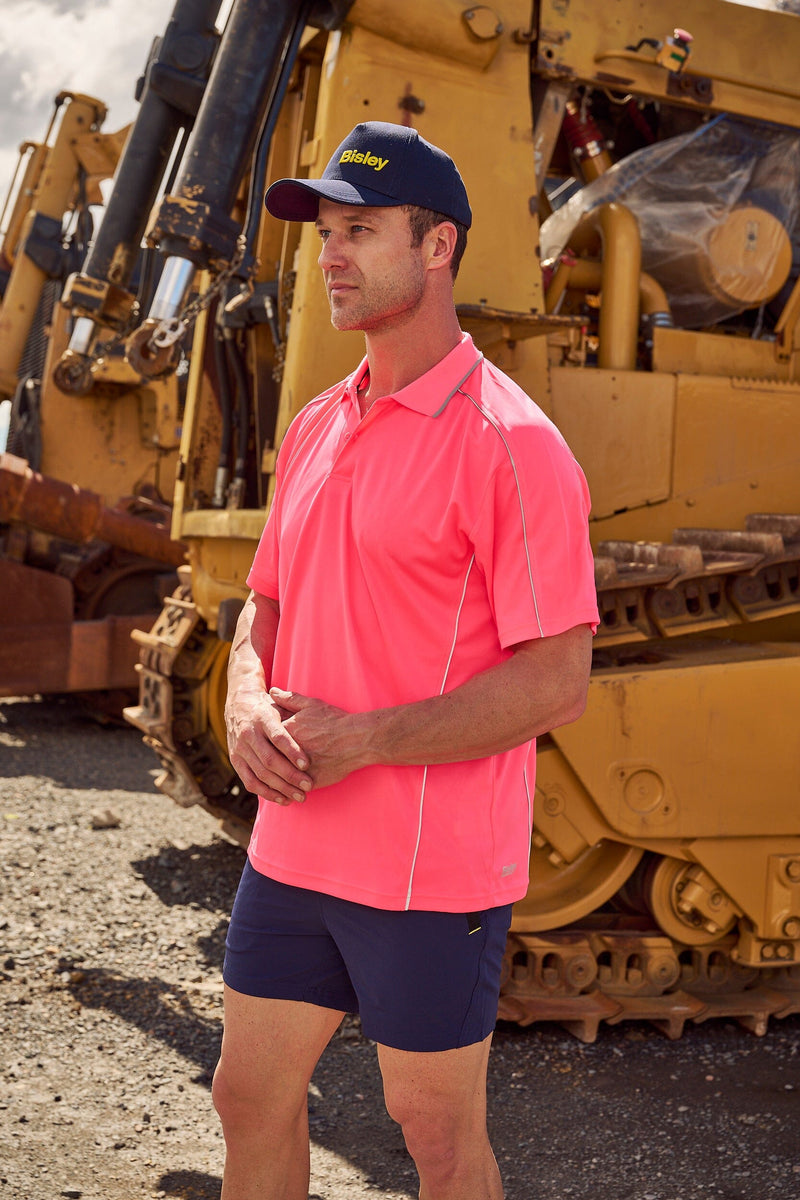 Cool Mesh Polo Shirt With Reflective Piping - Hi Vis Pink