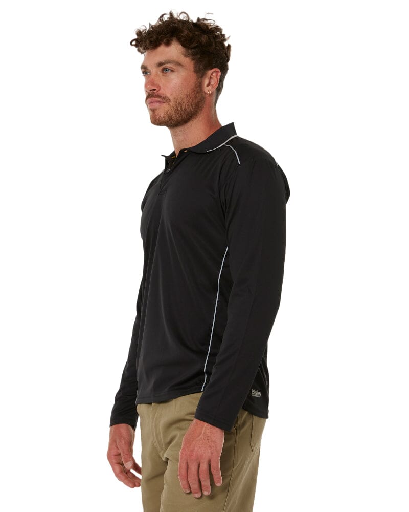 Cool Mesh LS Polo Shirt With Reflective Piping - Black