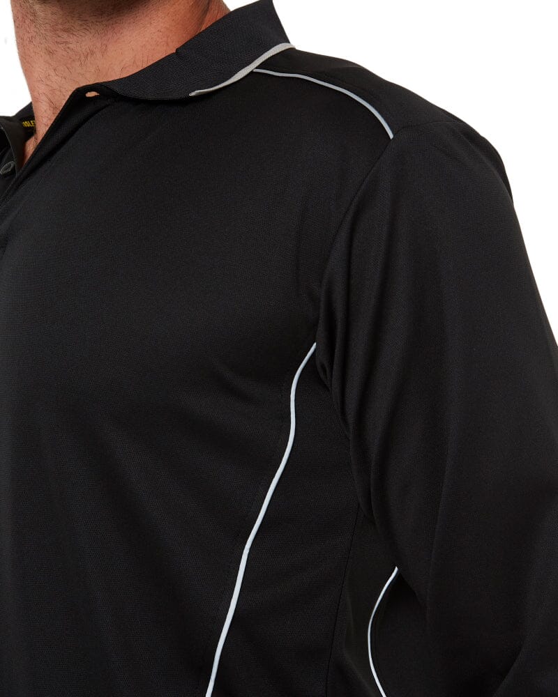 Cool Mesh LS Polo Shirt With Reflective Piping - Black