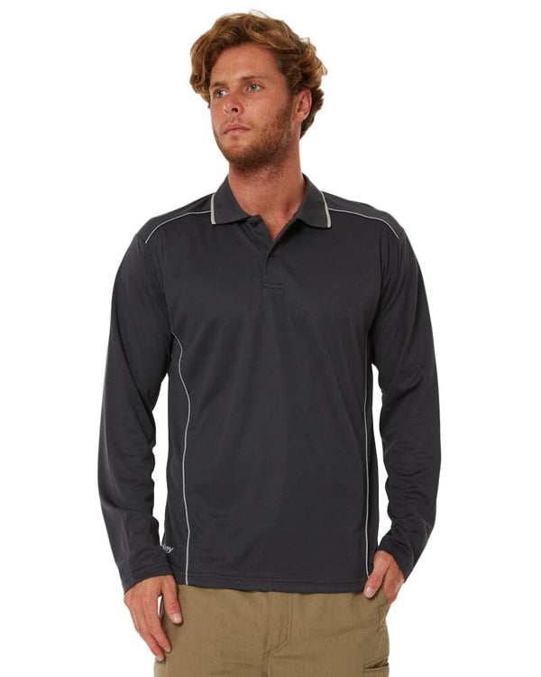 Cool Mesh LS Polo Shirt With Reflective Piping - Charcoal