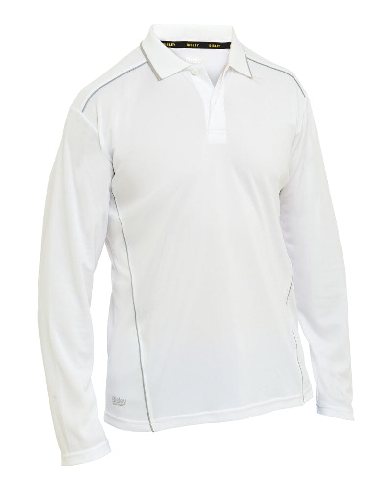 Cool Mesh LS Polo Shirt With Reflective Piping - White