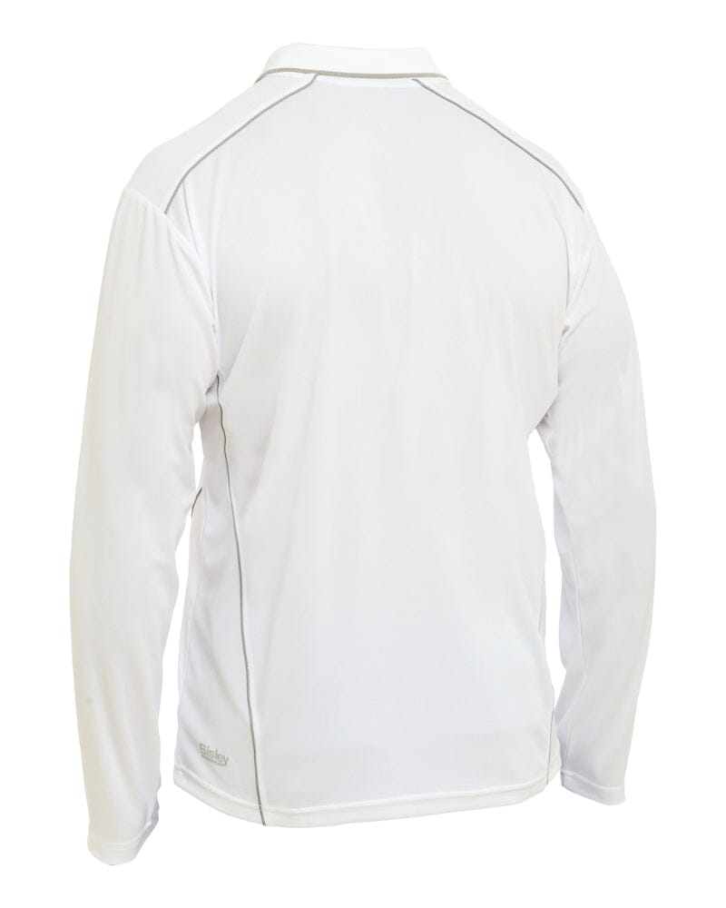 Cool Mesh LS Polo Shirt With Reflective Piping - White