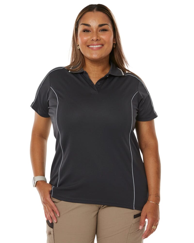 Bisley Womens Cool Mesh Polo Shirt With Reflective Piping - Charcoal ...