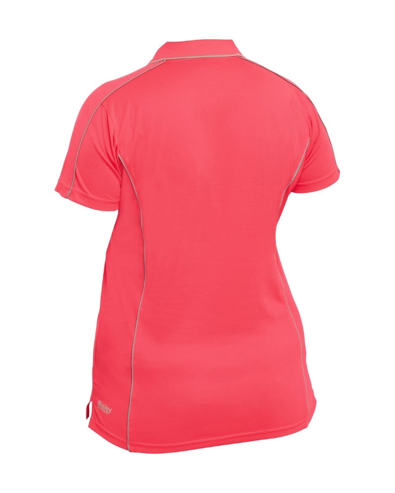 Womens Cool Mesh Polo Shirt With Reflective Piping - Hi Vis Pink