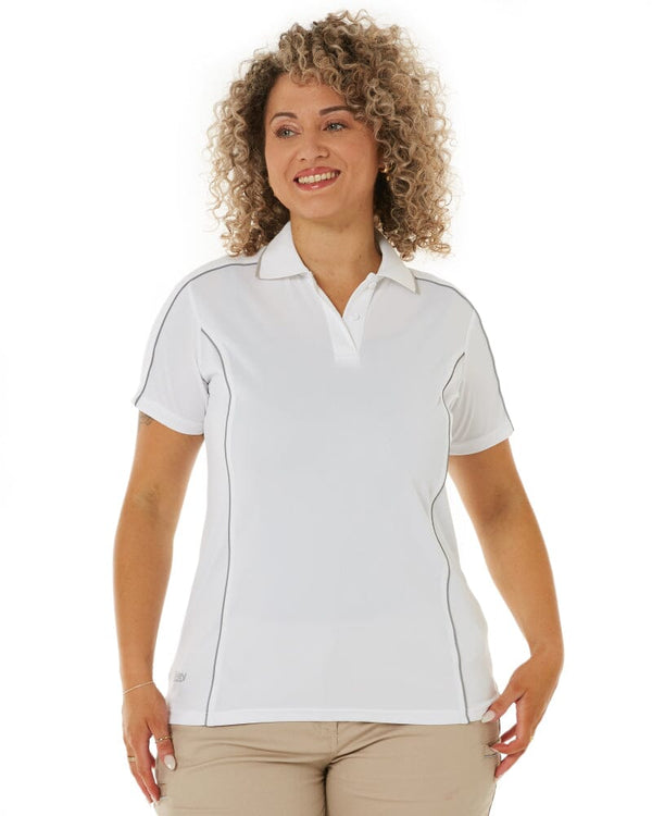 Womens Cool Mesh Polo Shirt With Reflective Piping - White