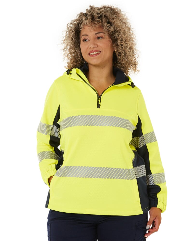 Womens Flex and Move Hi Vis Taped Liquid Repellent Fleece Hoodie - Yellow/Navy