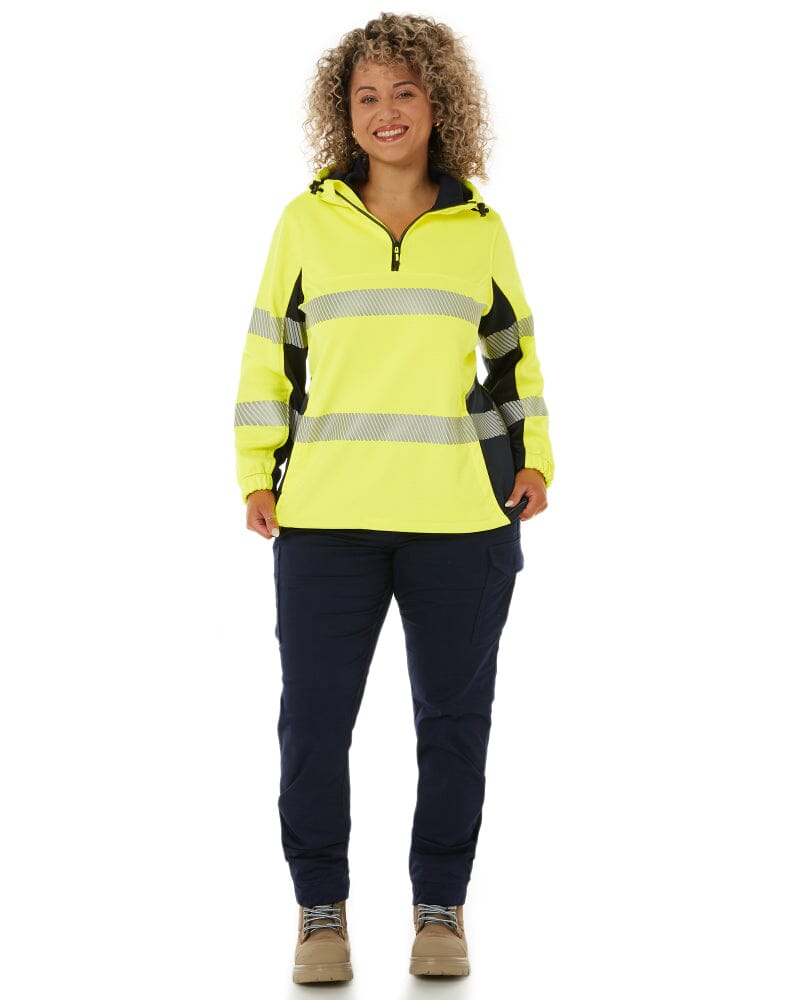 Womens Flex and Move Hi Vis Taped Liquid Repellent Fleece Hoodie - Yellow/Navy