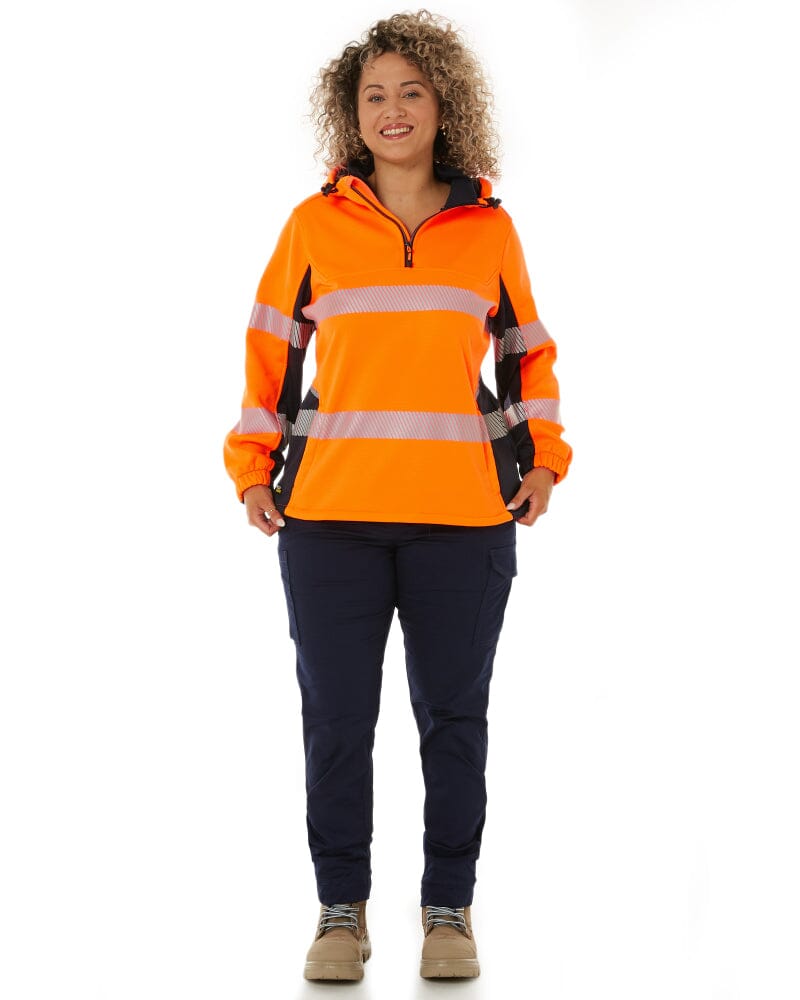 Womens Flex and Move Hi Vis Taped Liquid Repellent Fleece Hoodie - Orange/Navy