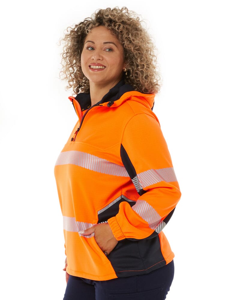 Womens Flex and Move Hi Vis Taped Liquid Repellent Fleece Hoodie - Orange/Navy