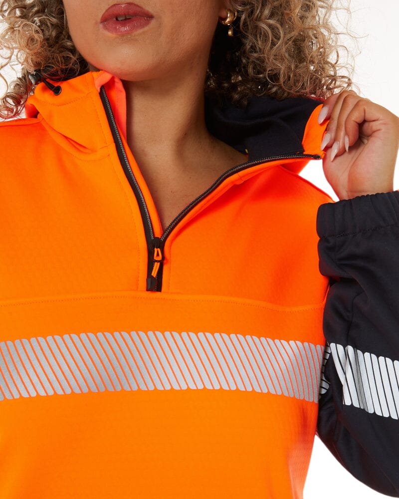 Womens Flex and Move Hi Vis Taped Liquid Repellent Fleece Hoodie - Orange/Navy