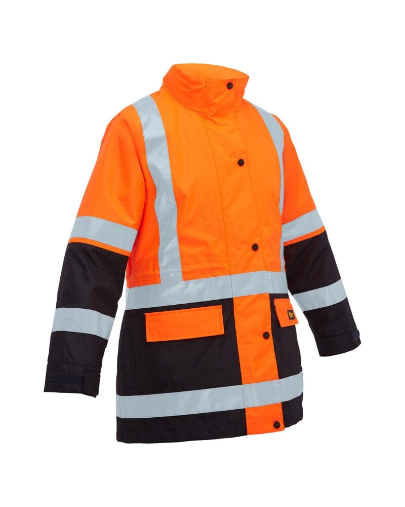 Womens Taped Hi Vis 5 In 1 Rain Jacket - Orange/Navy