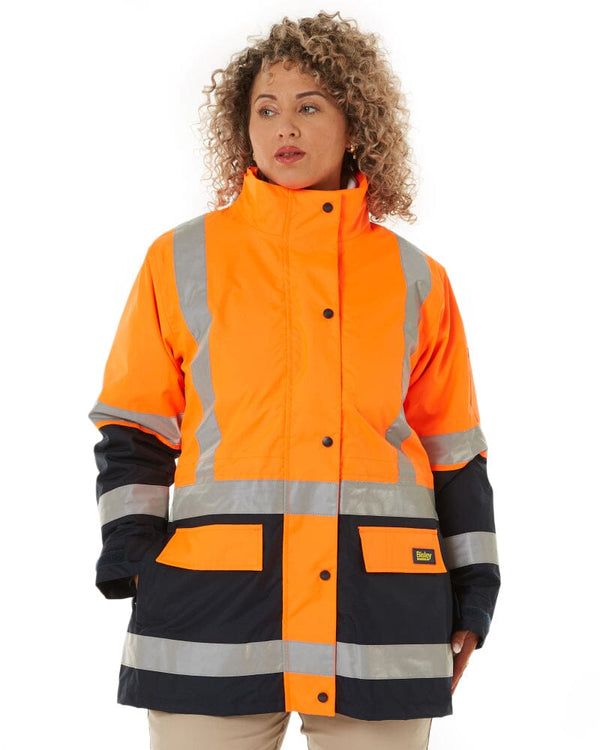 Womens Taped Hi Vis 5 In 1 Rain Jacket - Orange/Navy