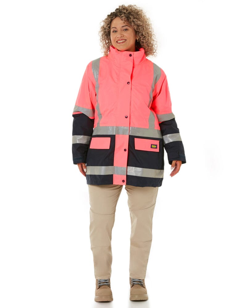 Womens Taped Hi Vis 5 In 1 Rain Jacket - Pink/Navy