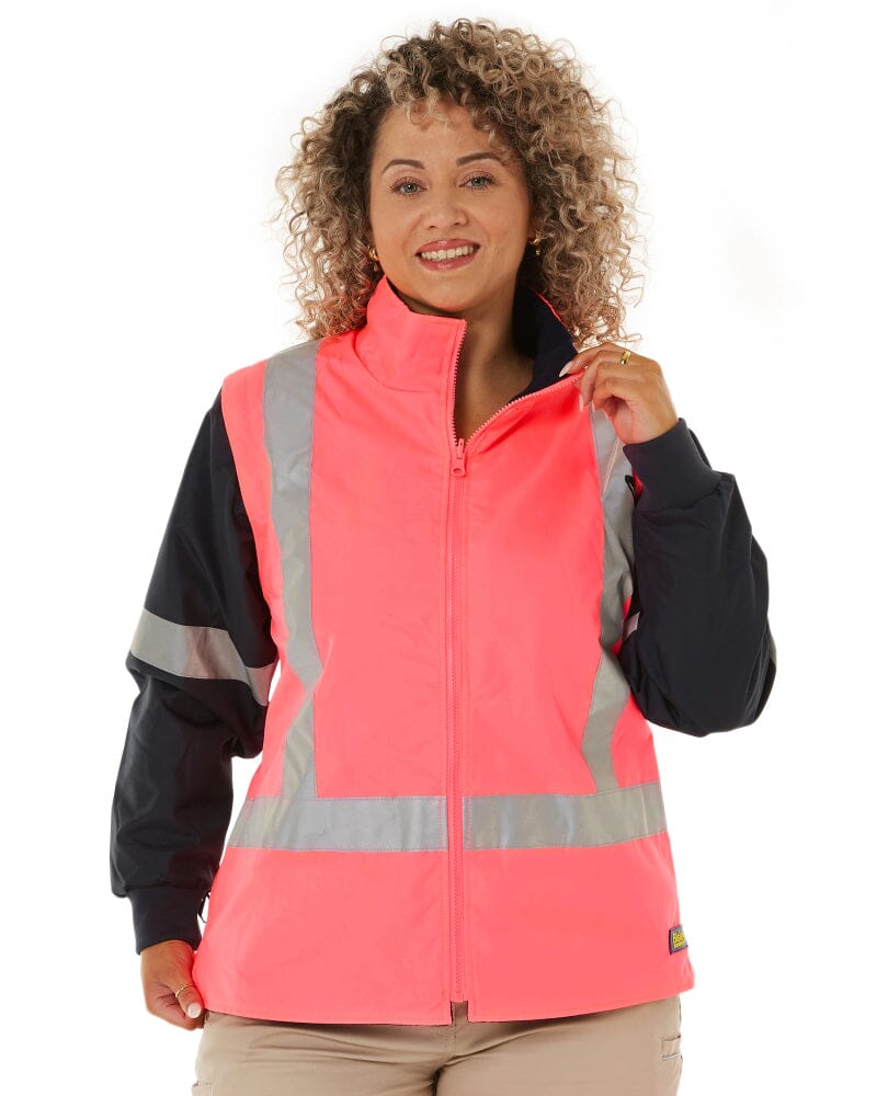 Womens Taped Hi Vis 5 In 1 Rain Jacket - Pink/Navy