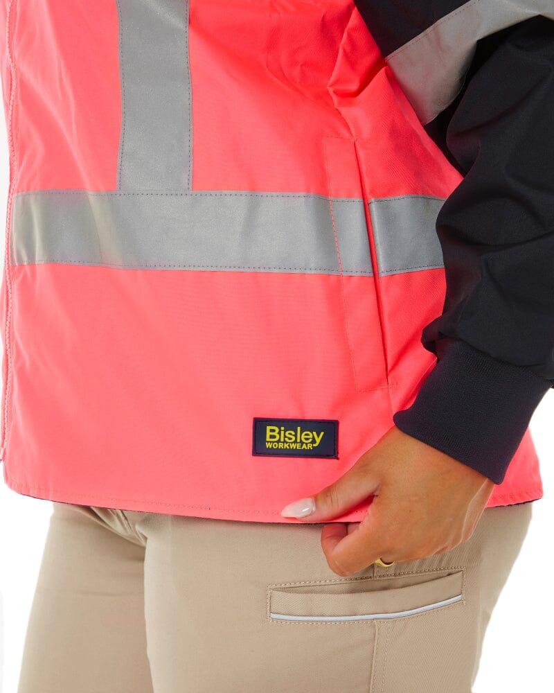 Womens Taped Hi Vis 5 In 1 Rain Jacket - Pink/Navy