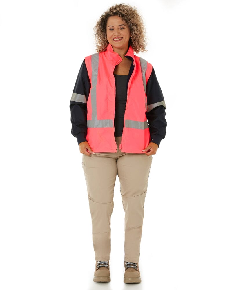 Womens Taped Hi Vis 5 In 1 Rain Jacket - Pink/Navy