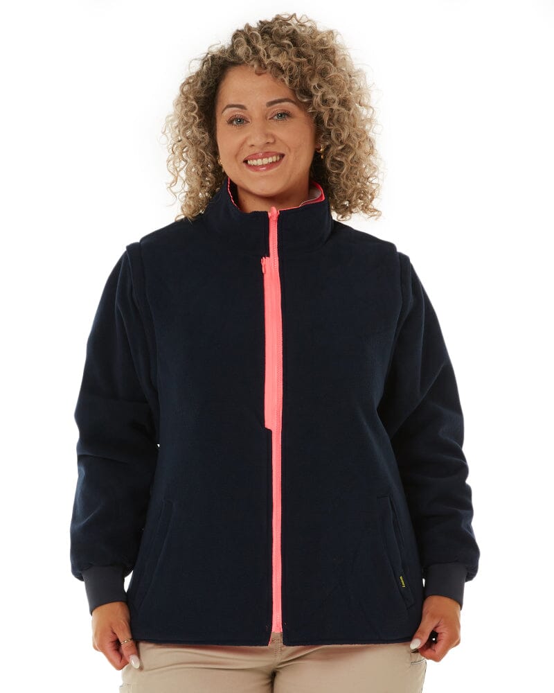 Womens Taped Hi Vis 5 In 1 Rain Jacket - Pink/Navy