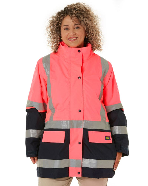 Womens Taped Hi Vis 5 In 1 Rain Jacket - Pink/Navy