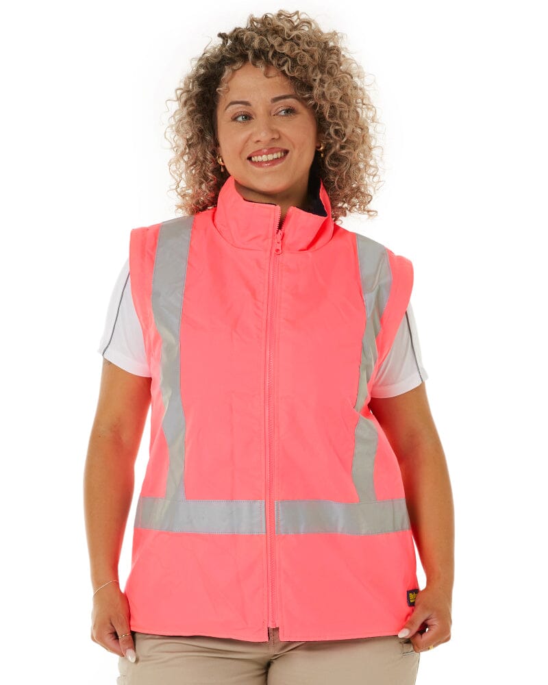 Womens Taped Hi Vis 5 In 1 Rain Jacket - Pink/Navy