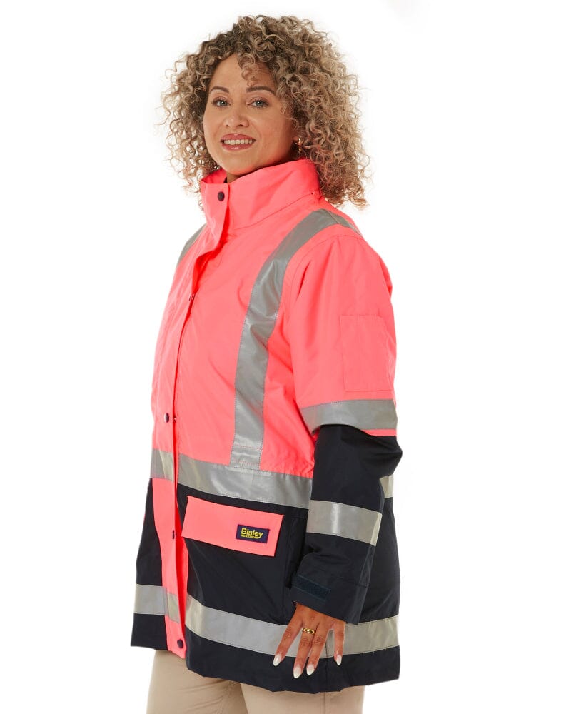 Womens Taped Hi Vis 5 In 1 Rain Jacket - Pink/Navy